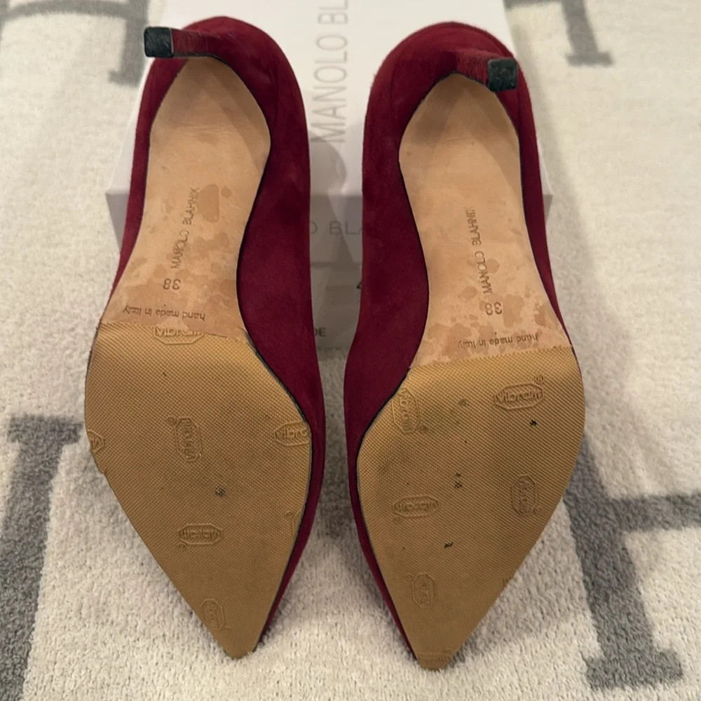 Manolo Blahnik Sz 8 / 38 BB Burgundy Suede EXCELLENT Cond w/Orig Box Dust Bag - Picture 5 of 11
